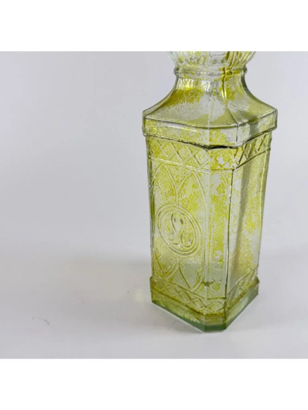 Vintage Yellow Embossed Glass Bottle 11.75